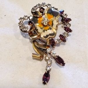 12K MCM Carl Art Pansy and Rhinestone Brooch/Pendant